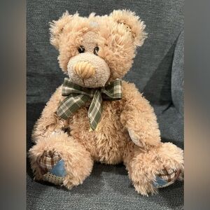First and Main Patchwork Petey Tan Teddy Bear with Bow